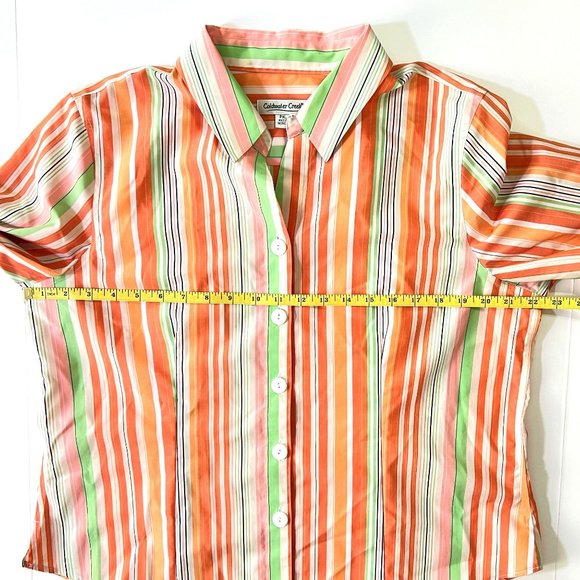 Coldwater Creek Women's Petite Sz XL Button-up Top Orange, Pink & Green Stripes - Picture 8 of 11